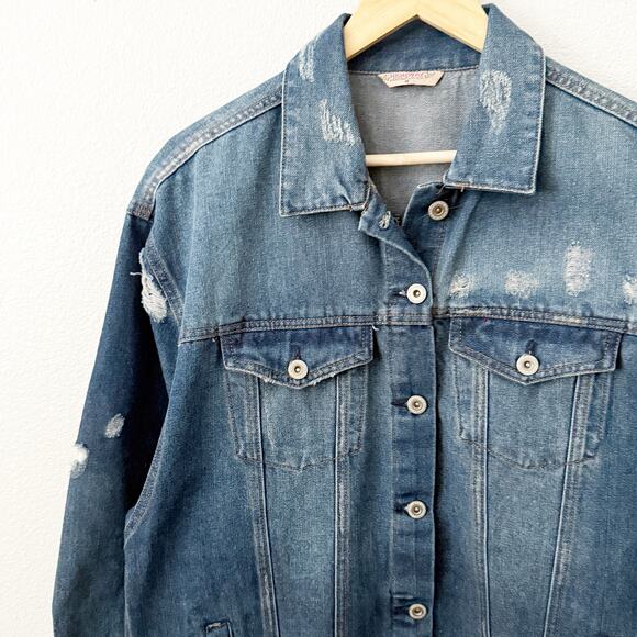 HIGHWAY JEANS | Oversized Denim Jacket Jean Distressed Long Length Wash | Medium - Picture 3 of 8
